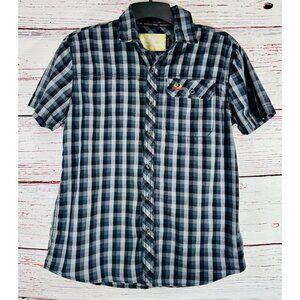 Mossy Oak Mens Black & Gray Plaid Short Sleeve Button-Up Shirt Size M
